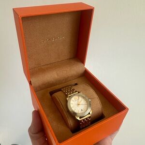 Tory Burch Gold and Brown Watch in Orange Box
